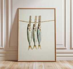 Sardine Wall Art, Quirky Fish Poster, Coastal Kitchen Decor, Nautical Print, Modern Minimalist Fishing Artwork, Sea Life Illustration - thumbnail 1
