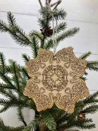 Boho Christmas Ornament, Style Wooden Decor, Natural Wood Bohemian Home Tree Holiday Decoration