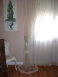 Curtain With Embrasse in Tulle & Lace Rose Satin - thumbnail 1