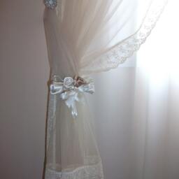 Curtain With Embrasse in Tulle & Lace Rose Satin - thumbnail 2