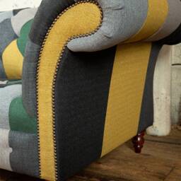 Unique British Handmade 1.5 Seater Patchwork Chesterfield Armchair Snuggle - Green/Yellow/Grey - thumbnail 3