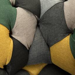 Unique British Handmade 1.5 Seater Patchwork Chesterfield Armchair Snuggle - Green/Yellow/Grey - thumbnail 4