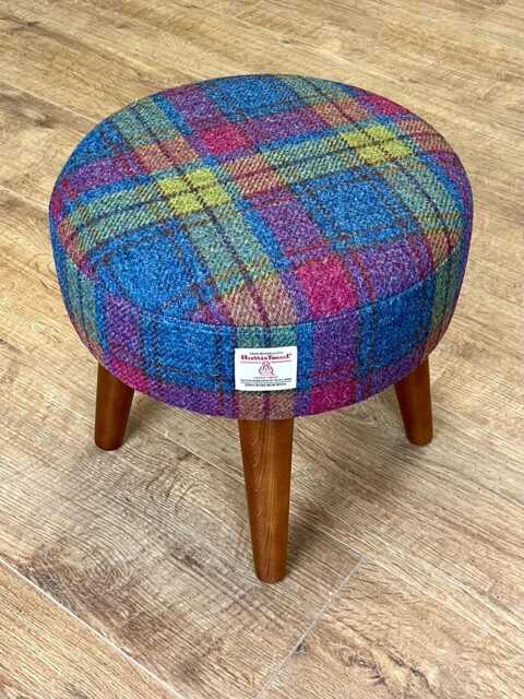 Tartan Harris Tweed Footstool With Dark Varnished Wooden Legs - image 1