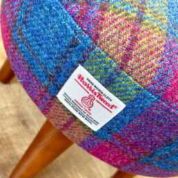 Tartan Harris Tweed Footstool With Dark Varnished Wooden Legs - thumbnail 2