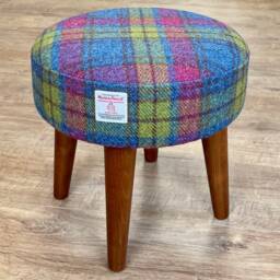 Tartan Harris Tweed Footstool With Dark Varnished Wooden Legs - thumbnail 3