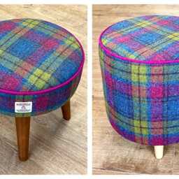 Tartan Harris Tweed Footstool With Dark Varnished Wooden Legs - thumbnail 4