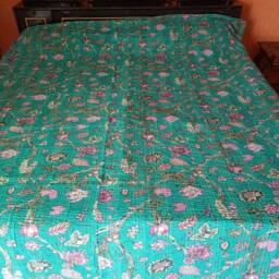 Indian Quilt Handmade New Floral Print Kantha Quilt, Throw, Bedspread Gudri Blanket Size Multi - thumbnail 3