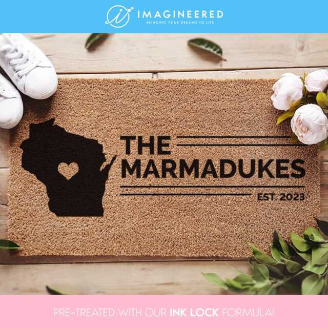 Custom Wisconsin State Doormat - Personalized Mat Usa Map Custom Family Name Door Couple Gifts New Home Gift - image 1