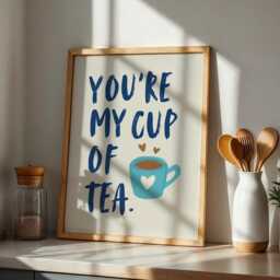 You're My Cup Of Tea Kitchen Print, Poster Cute Funny Gift For Lovers , Happy Blue Print - thumbnail 2