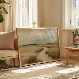 Countryside River Poster, Golden Field Print, Landscape Wall Art, Paper - thumbnail 4