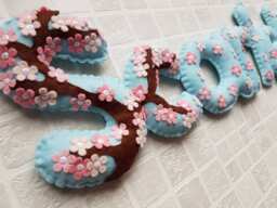 Felt Name Banner. Cherry Blossom Theme. Childrens Bedroom Decor. Nursery Personalised Baby Gift. Christening Gift - thumbnail 1
