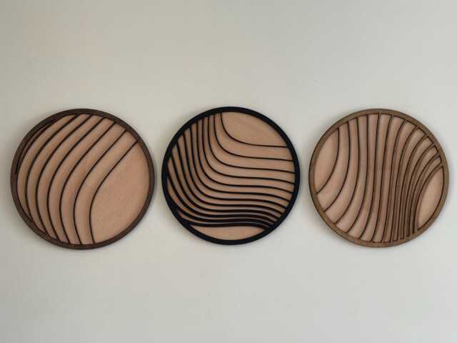 Boho Geometric Round Wood Wall Art, Modern Minimalist Abstract Panel in Black, Oak Or Dark - image 1