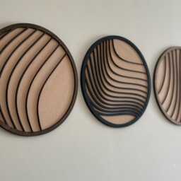 Boho Geometric Round Wood Wall Art, Modern Minimalist Abstract Panel in Black, Oak Or Dark - thumbnail 2