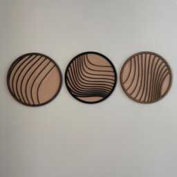 Boho Geometric Round Wood Wall Art, Modern Minimalist Abstract Panel in Black, Oak Or Dark - thumbnail 4