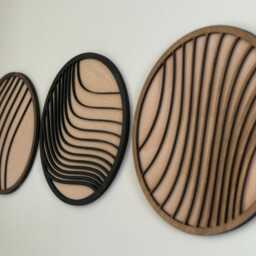 Boho Geometric Round Wood Wall Art, Modern Minimalist Abstract Panel in Black, Oak Or Dark - thumbnail 3