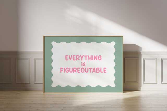 Everything Is Figureoutable Wall Art Print, Dopamine, Motivational Quote Poster, Retro Pastel Typography, Inspirational Home Office Decor