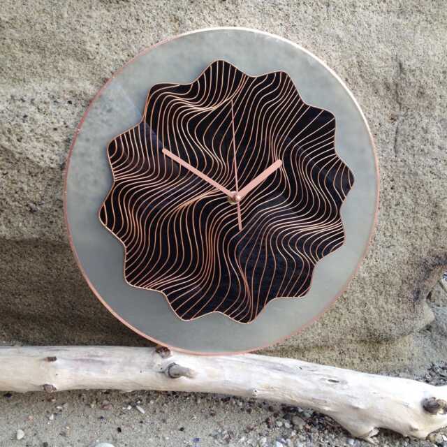 "Black Glass Clock With Hand Painted Copper Lines Illusion Wall Art in 10""-24" - image 1