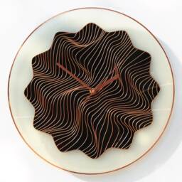 "Black Glass Clock With Hand Painted Copper Lines Illusion Wall Art in 10""-24" - thumbnail 1
