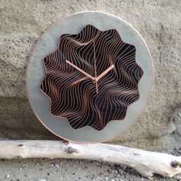 "Black Glass Clock With Hand Painted Copper Lines Illusion Wall Art in 10""-24" - thumbnail 1