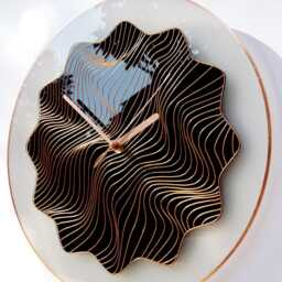 "Black Glass Clock With Hand Painted Copper Lines Illusion Wall Art in 10""-24" - thumbnail 3