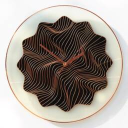 "Black Glass Clock With Hand Painted Copper Lines Illusion Wall Art in 10""-24" - thumbnail 2