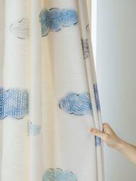 Cloud Print Linen Curtain, Natural Custom Curtain Panel, For Kids Room, Blackout Extra Long 1Pc - thumbnail 1