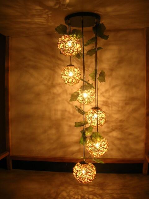 Handmade Wicker Rattan Woven Six Balls Pendant Lights Living Room Chandelier Lamp Rural Style Shop Decoration Lights - image 1