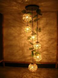 Handmade Wicker Rattan Woven Six Balls Pendant Lights Living Room Chandelier Lamp Rural Style Shop Decoration Lights