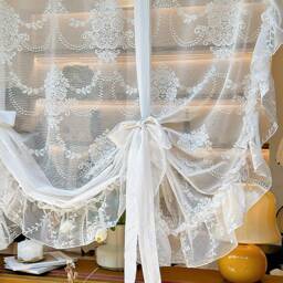 Elegant Embroidered Sheer Curtain Romantic Scalloped Edges Lace Tie-Up Curtain - thumbnail 4