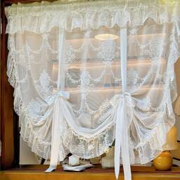Elegant Embroidered Sheer Curtain Romantic Scalloped Edges Lace Tie-Up Curtain