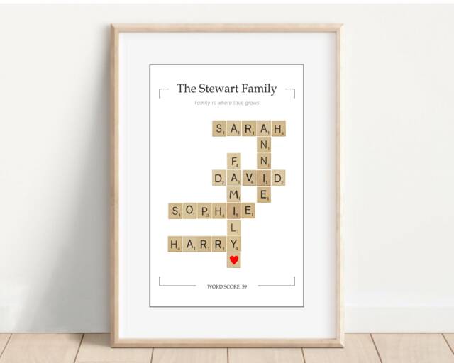Personalised Family Scrabble Print, Our Gift, Picture, Fathers Day Gift For Dad, Birthday - image 1