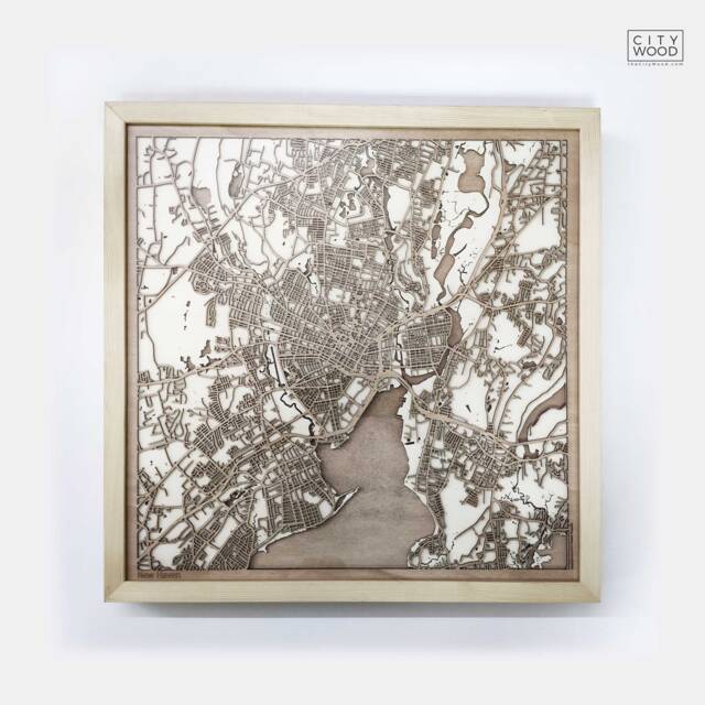 New Haven Wooden Street Map - Framed 3D Laser Cut Wall Art - image 1