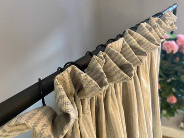 Custom Cottage Pleat Curtains in French Blue Linen/ Cotton Pinstripe - Please Note That Full Price Is On Quotation - image 1
