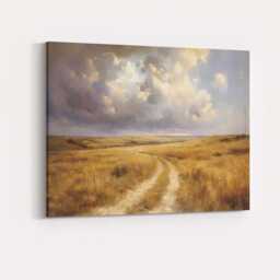 Golden Prairie Path Under Dramatic Cloudy Sky Landscape Canvas Wall Art Print Decor Picture Ready To Hang - thumbnail 4