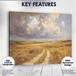 Golden Prairie Path Under Dramatic Cloudy Sky Landscape Canvas Wall Art Print Decor Picture Ready To Hang - thumbnail 1
