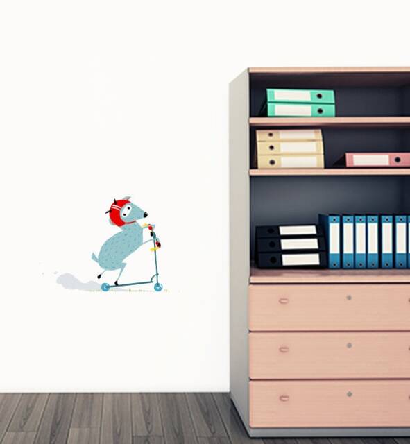 Goat Riding Scooter & Wearing Helmet Wall Sticker Decal - Kids Stickers, Animals Childrens Decals, Room