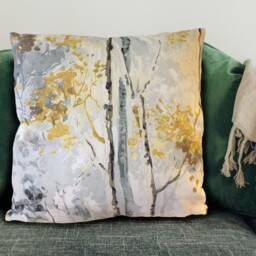 Silver Birch Tree Cushion Cover Gold Leaf Scandi Pillow - thumbnail 3