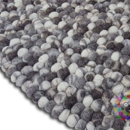 Natural Stone Felt Ball Rug 100% Wool Handmade Nepal Rug - thumbnail 2