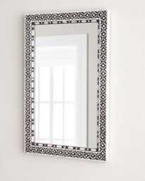 Handmade Black Geometric Mother Of Pearl Inlay Wall Mirror, Decorative Accent Mirror - thumbnail 4