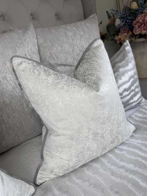 White Cushion Cover Silver Piping Diana Textured Fabric Luxury Piped Pillow Case Living Room Or Bedroom Decor - image 1