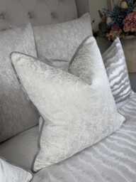 White Cushion Cover Silver Piping Diana Textured Fabric Luxury Piped Pillow Case Living Room Or Bedroom Decor