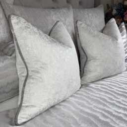 White Cushion Cover Silver Piping Diana Textured Fabric Luxury Piped Pillow Case Living Room Or Bedroom Decor - thumbnail 2