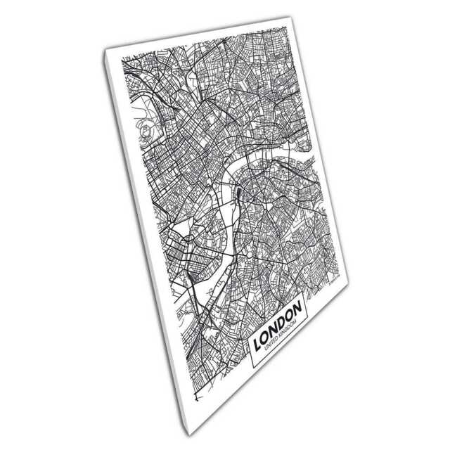 Black White Minimalist Map Of London Canvas Wall Art For Home Office Decor - image 1