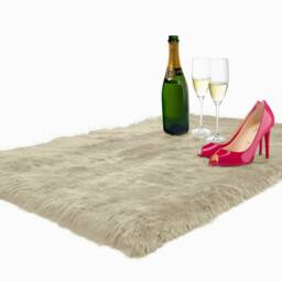 Round Faux Fur Shag Rug, White/Off White, Hand Crafted - thumbnail 2