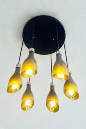 Wine Bottle Chandelier - Industrial Light Fixture Made From 6 Frosted Bottles For Home & Bar Lighting