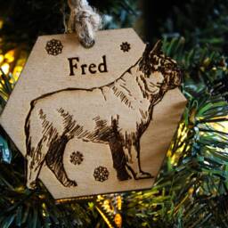 French Bulldog Personalised Wooden Bauble Ornament Dog Name Breed Gift Quirky Rustic Laser Wood Burned Ornate Lover Pet Decoration - thumbnail 2