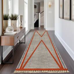 Cotton Runner Burnt Orange Rug Handmade Flat Weave Rugs Hand Woven Kilim Carpet 3x20, 4x15, 2x50 Ft - thumbnail 2