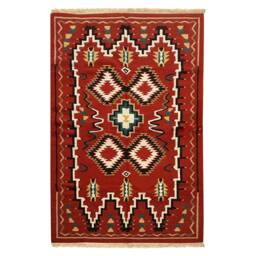 8x10 Rustic Red Large Navajo Rug, Southwestern Navaho Boho Wool Tribal Flat Weave Kilim Bohemian Decor Indian Handmade Rug - thumbnail 2