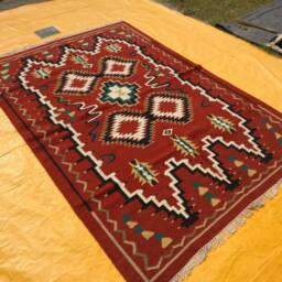 8x10 Rustic Red Large Navajo Rug, Southwestern Navaho Boho Wool Tribal Flat Weave Kilim Bohemian Decor Indian Handmade Rug - thumbnail 3