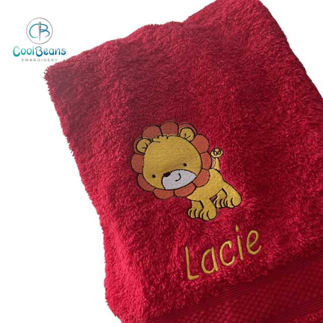 Lion Towel - Personalised Face Cloth/Hand Bath = Embroidered